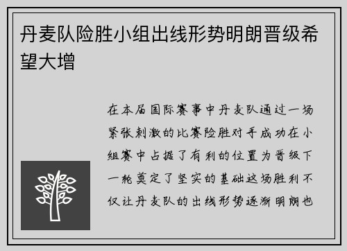 丹麦队险胜小组出线形势明朗晋级希望大增